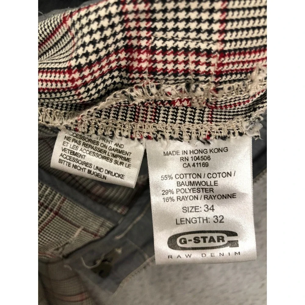Y2K G-Star Raw Pants Men 36x30 (Tag 34x32) Multicolor Glen Plaid Distressed